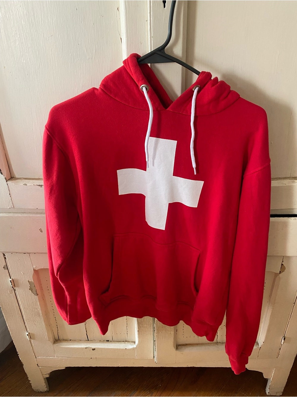 Splash Red Hoodie with White Cross Graphic